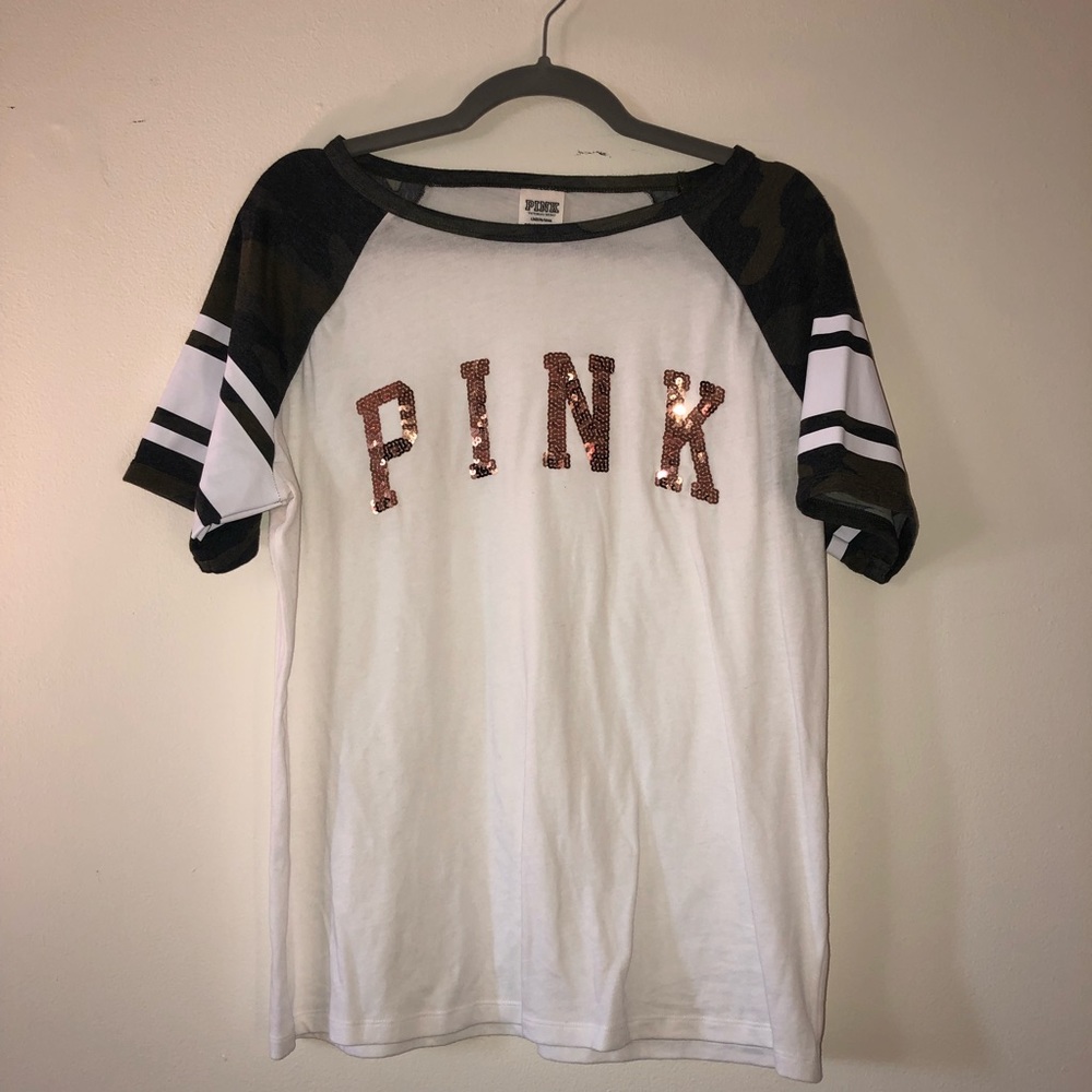 PINK Victoria’s Secret Camo Bling Scoop Neck Tee